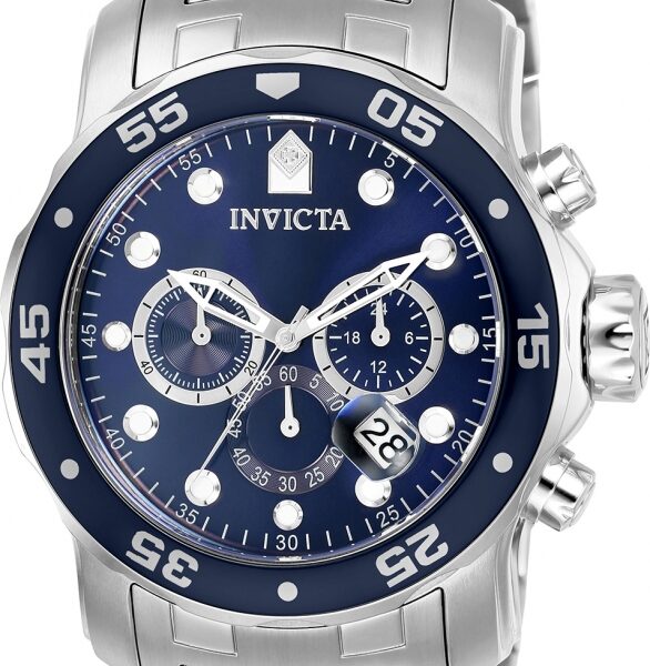 Reloj Invicta Pro Diver SCUBA Men 0070, cronógrafo de 48mm, acero inoxidable plateado con bisel negro