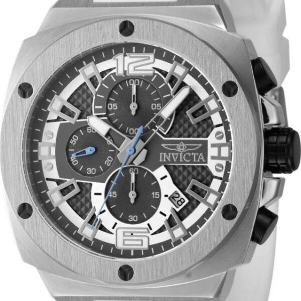 Reloj Invicta Racing Men 48163 para hombre, cronógrafo de 50mm con caja plateada y correa de silicona blanca