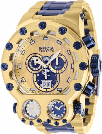 Reloj Invicta Reserve Magnum Tria para hombre 52 mm cuarzo dorado y azul original Ecuador